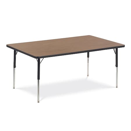 Virco 60 in. W, 36 in. L, 22-30 in. H, Medium Oak Top / Black Edge 483660